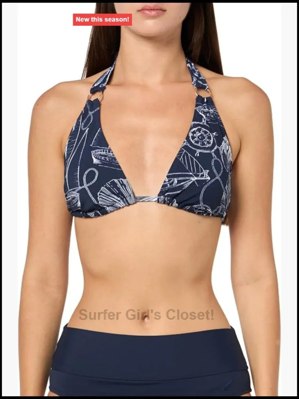 Bikini Top with Removable Pads, UPF 50+, Quick-Dry, Triangle V-Neck, Tie Back